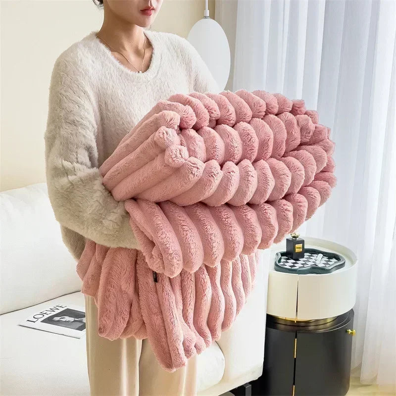 Soft Wind Bubble Velvet Blanket Warm Solid Rabbit Fur Blankets Double-sided Thickening Cover Throw Warm Fur Blanket