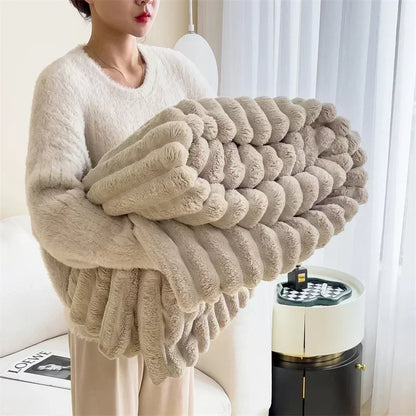 Soft Wind Bubble Velvet Blanket Warm Solid Rabbit Fur Blankets Double-sided Thickening Cover Throw Warm Fur Blanket