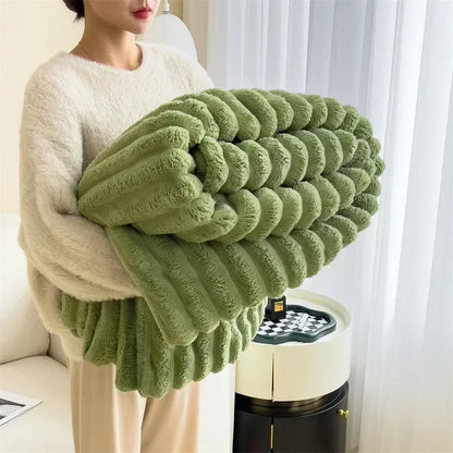 Soft Wind Bubble Velvet Blanket Warm Solid Rabbit Fur Blankets Double-sided Thickening Cover Throw Warm Fur Blanket