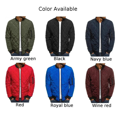 Fashion Rhombic-sewing Design Cotton Coat Winter Warm Thickened Baseball Jacket Casual Solid Color Outwear Clothing For Men