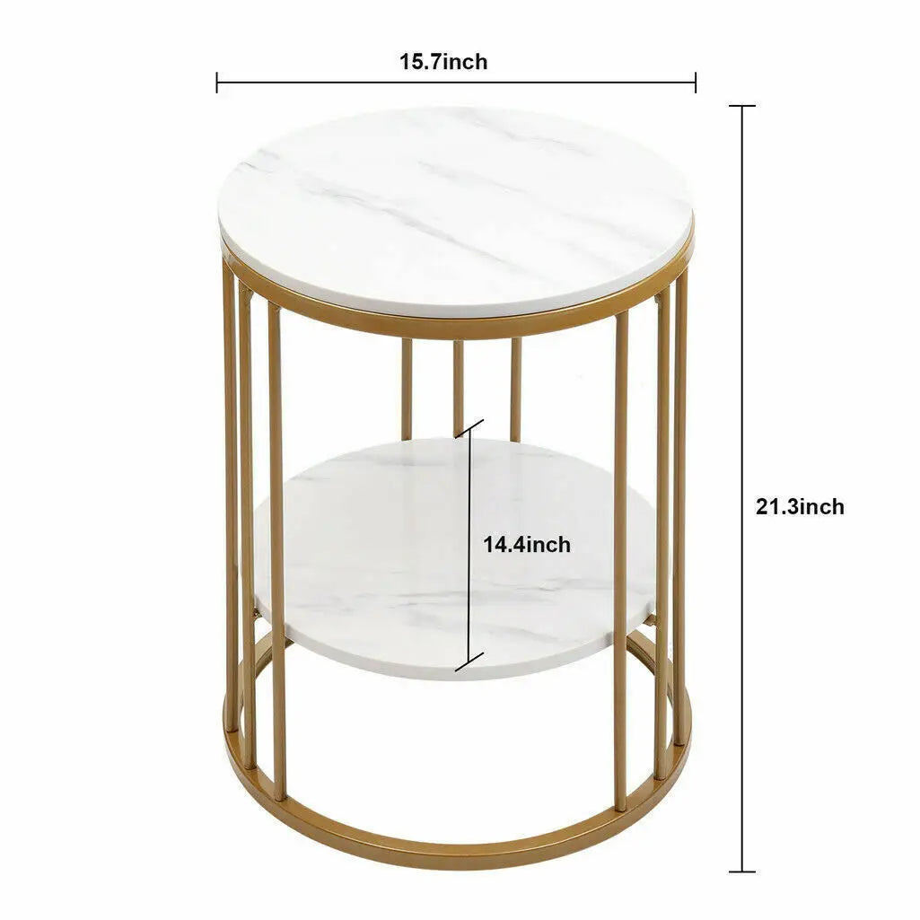 Modern  Moroccan Minimalist Round Marble Gold Accent Table / Coffee Table / Nightstand - 2 Tiers Storage