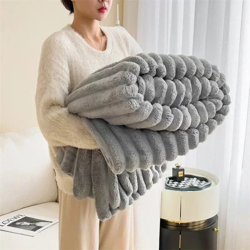 Soft Wind Bubble Velvet Blanket Warm Solid Rabbit Fur Blankets Double-sided Thickening Cover Throw Warm Fur Blanket